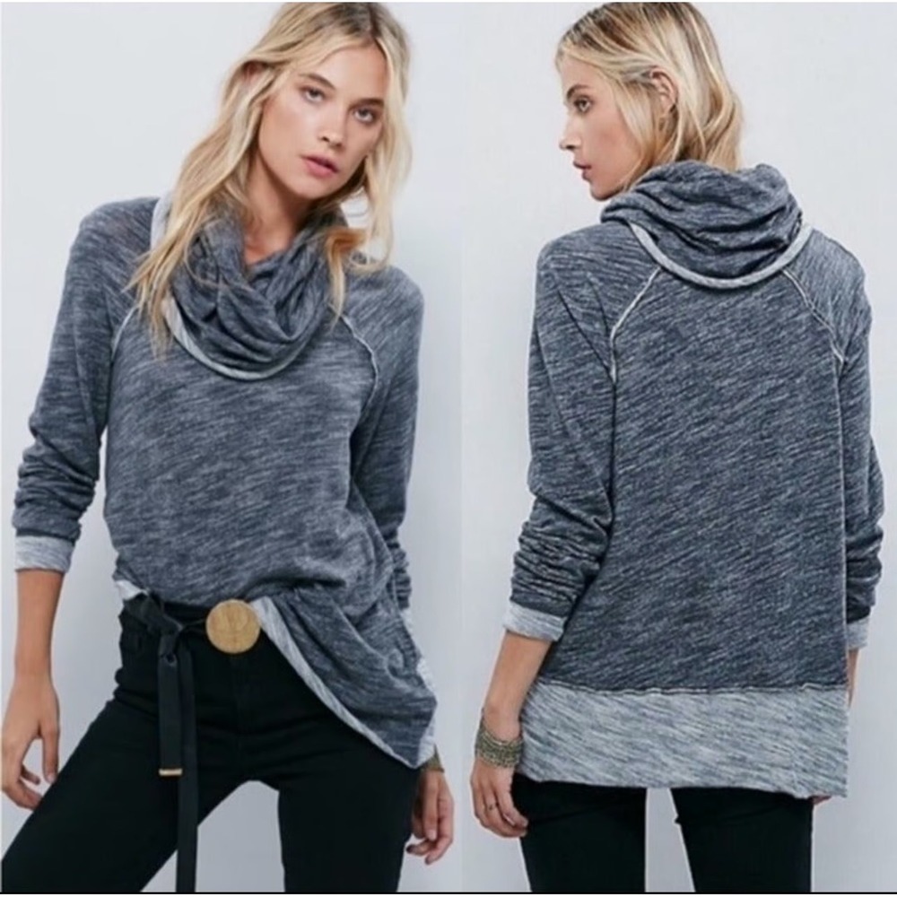Beach‎ Free People Cowl Neck Tunic Top Gray Heathered indie Women's flowy boho